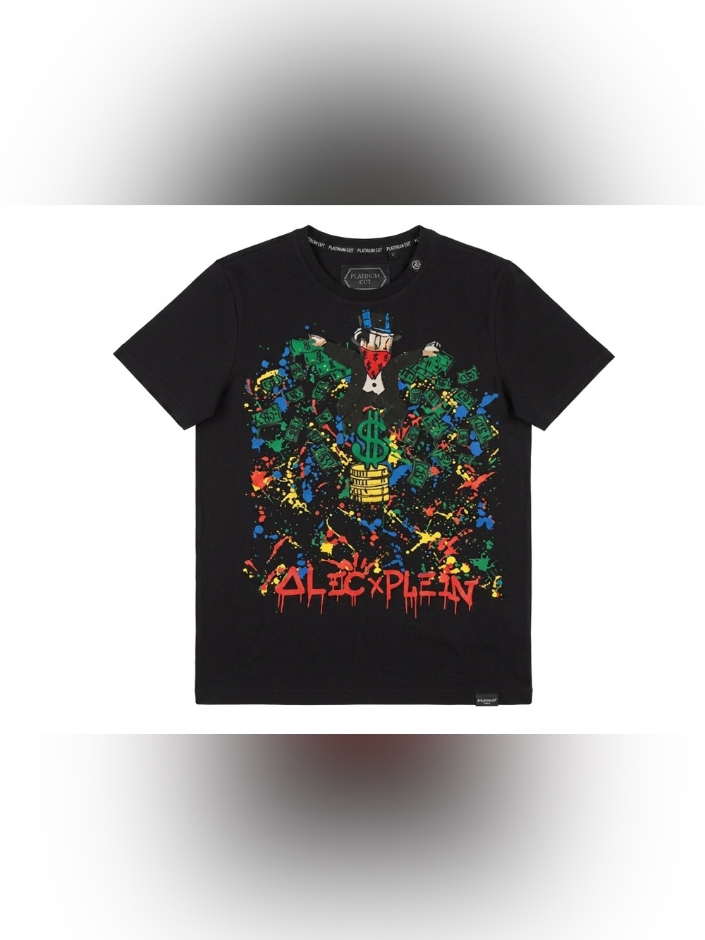 Philipp Plein Alec Monopoly T-Shirt Mens Black Rhinestone Crystal Graphic READ